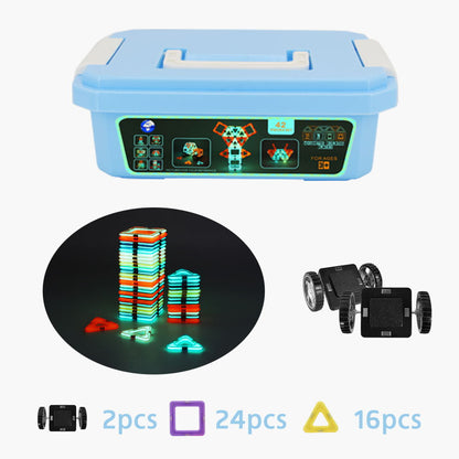 Set inteligent, educativ si creativ , Joc magnetic de contructie, 42 piese magnetice fosforescente