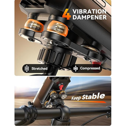 Suport telefon pentru bicicleta/motocicleta, reglare la 360°, rezistent la socuri cu amortizoare in 4 puncte, anti-tremur, pentru smartphone de la 4, 7 inchi la 7 inchi, negru