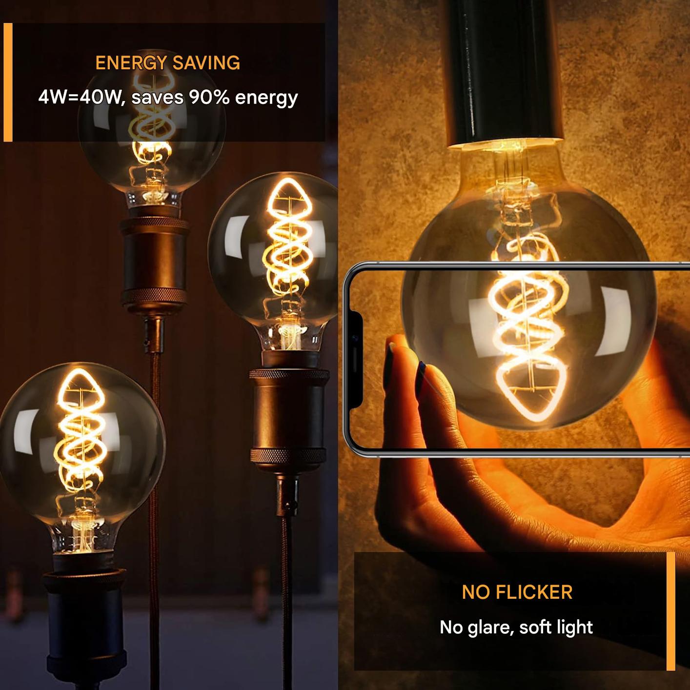 Set 6 bec LED vintage Edison E27, becuri de 4W alb cald, dimabile, CRI 90+, sticla fumurie, iluminare retro in casa, cafenea, restaurant
