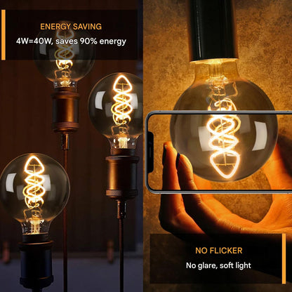 Set 6 bec LED vintage Edison E27, becuri de 4W alb cald, dimabile, CRI 90+, sticla fumurie, iluminare retro in casa, cafenea, restaurant