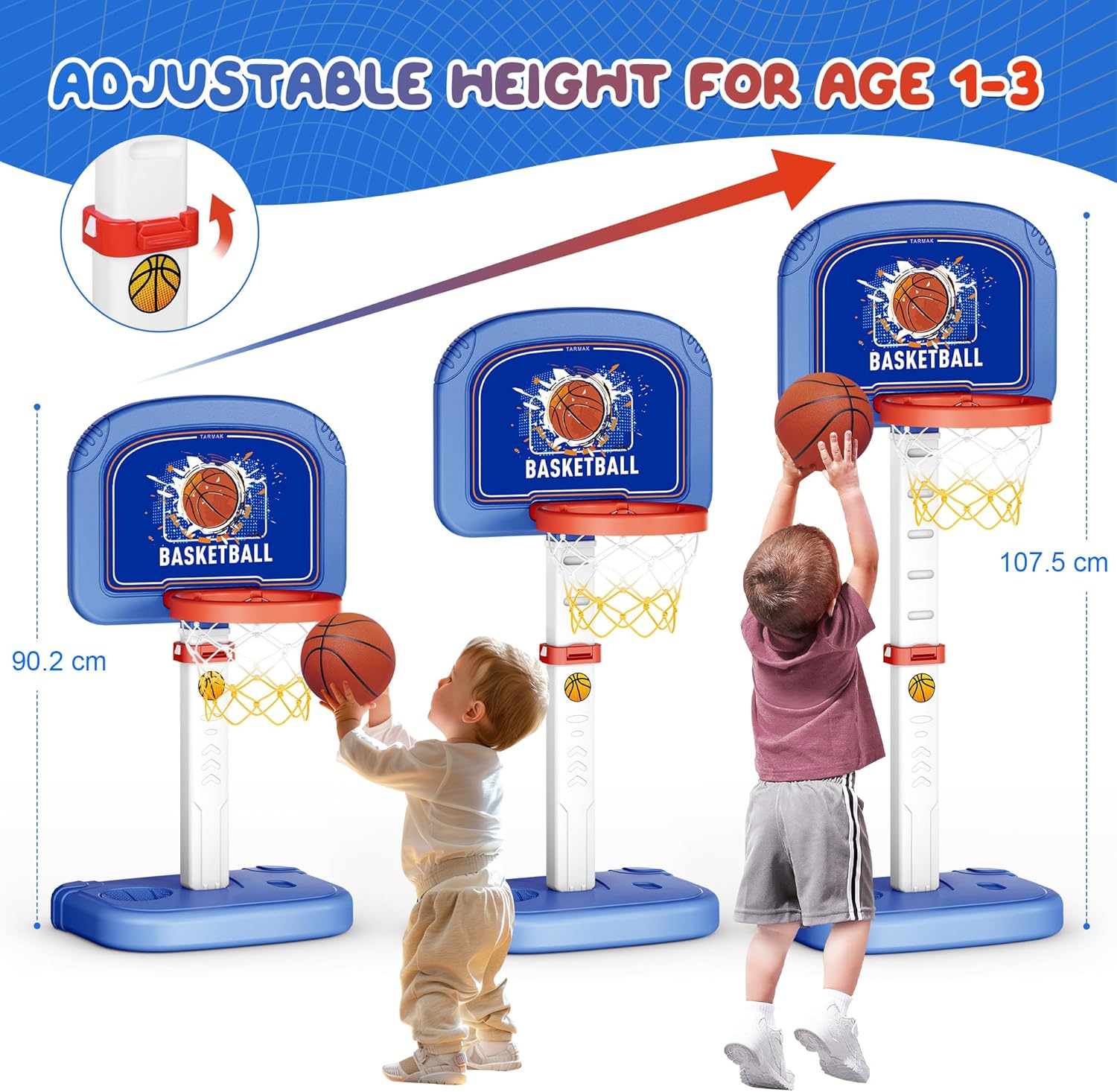 Set cos de baschet si baseball pentru copii 2 in 1 cu bata, baza de lansare, pompa, mingi, suport cu inaltime reglabila, baza stabila, pentru interior si interior, multifunctional