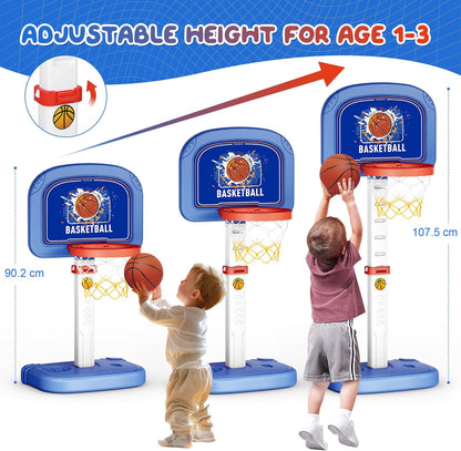 Set cos de baschet si baseball pentru copii 2 in 1 cu bata, baza de lansare, pompa, mingi, suport cu inaltime reglabila, baza stabila, pentru interior si interior, multifunctional