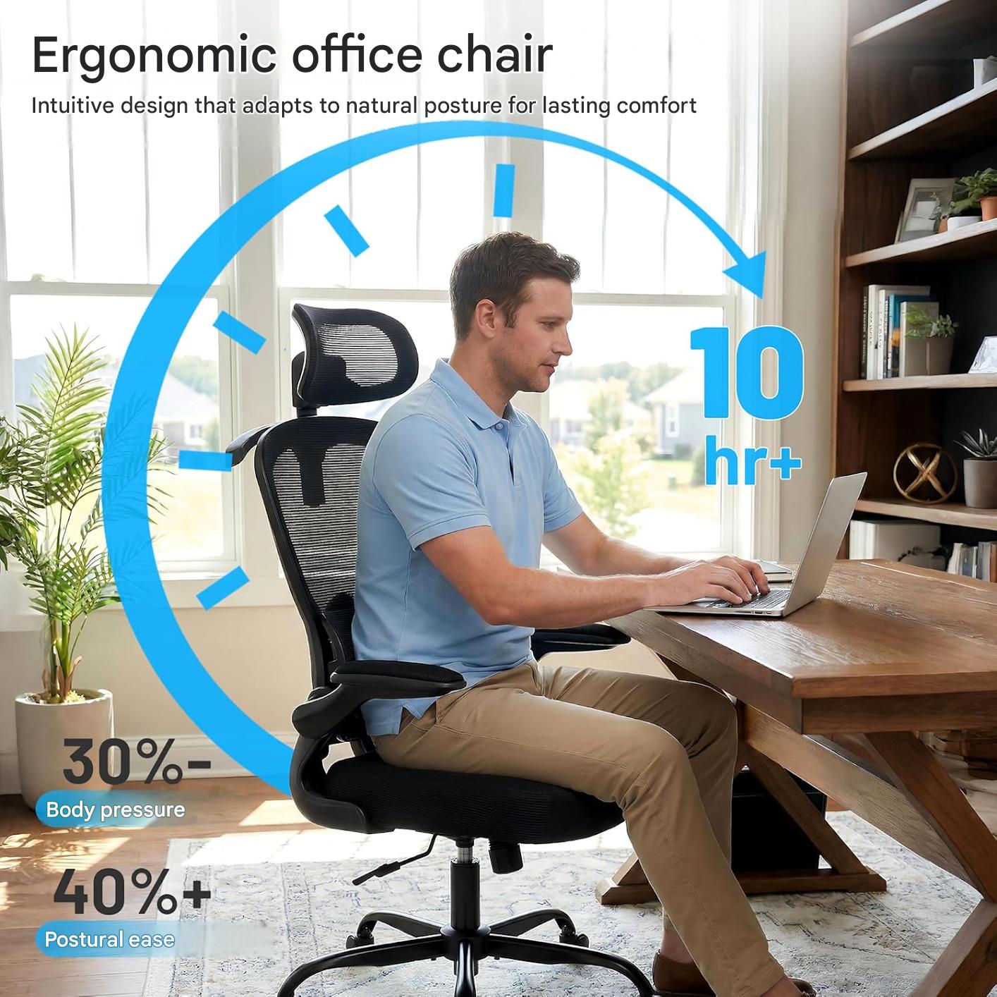 Scaun de birou ergonomic Coscendo, cu tetiera 3D reglabila si suport lombar, inclinare 90°–120°, cotiere rabatabile 90°, reglabil pe inaltime, rotativ cu roti silentioase, sarcina maxima 130 kg, negru
