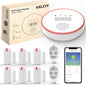 Sistem de alarma WiFi smart, 5/2,4 GHz, sirena 120 dB, 6 senzori pentru usi si ferestre, 2 telecomenzi, control prin aplicatie, compatibil cu Alexa si Google Home, pentru casa, garaj, birou
