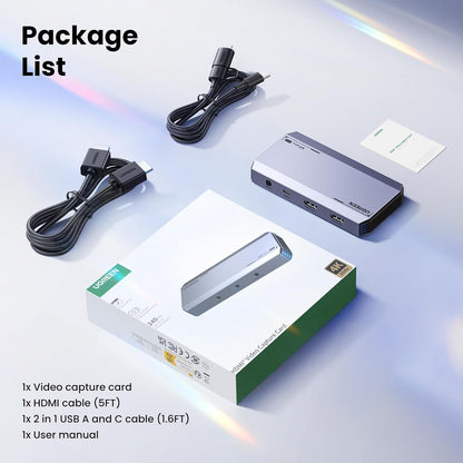 Placa de captura video HDMI 4K@60Hz, video grabber cu iesire in bucla, Output HDMI si USB-C, HDR si VRR, 3 x Jack 3.5 mm, plug & play, compatibil PC, MacBook, smartphone, iPad, laptop, consola, camera