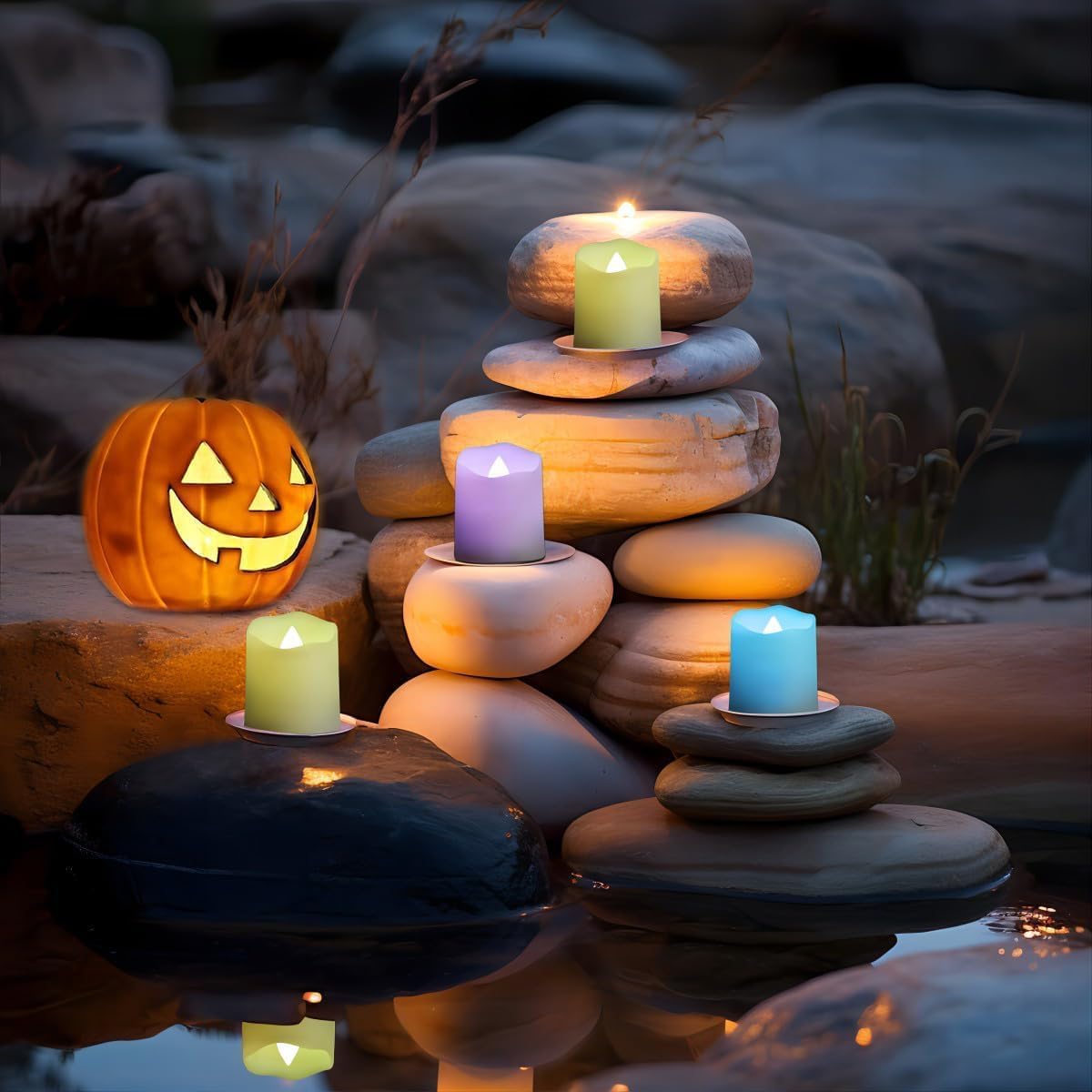 Set 6 lumanari LED RGB reincarcabile, cu telecomanda, efect de flacara, temporizator, intensitate reglabila pe 5 niveluri, pentru Halloween, Craciun, nunta, petrecere