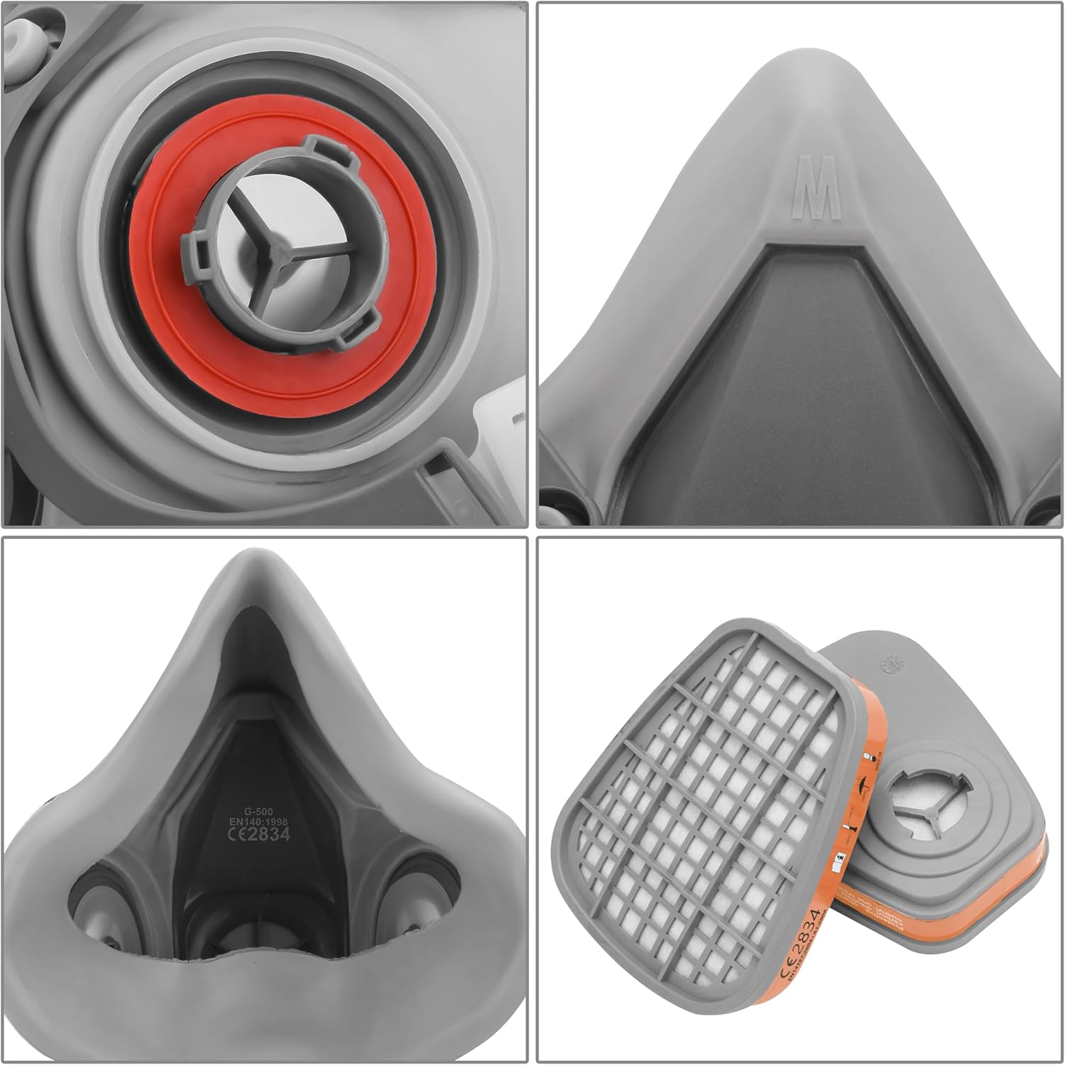 Masca respiratorie AirGearPro G-500 cu filtru A1P2 si P2, semimasca protectie cu sistem dublu de filtrare, pentru vopsire, slefuire, constructii, praf fin, gaze si vapori, reutilizabila, cu curele reglabile