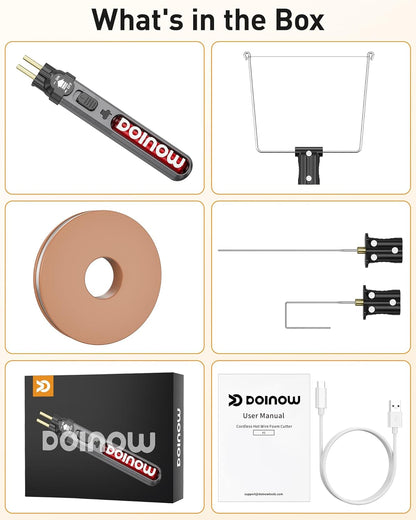 Aparat de taiat polistiren wireless, cutter cu fir cald, lumina LED, reincarcabil, 3 capete diferite, 550°C, acumulator 2000 mAh, pentru taiat si gravat polistiren, spuma, placi KT, EVA, EPP
