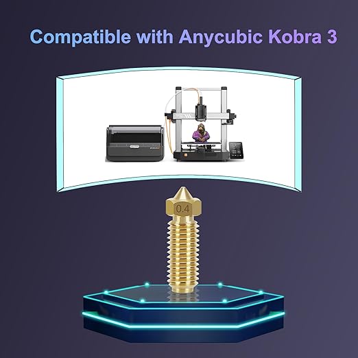 Set 10 duze extrudare imprimanta 3D Anycubic Kobra 3, din alama, de 0, 4 mm, filet M6, duze Hotend extruder cu ac de curatare, pensete si cheie, rezistent la temperaturi ridicate, potrivita pentru majoritatea materialelor FDM