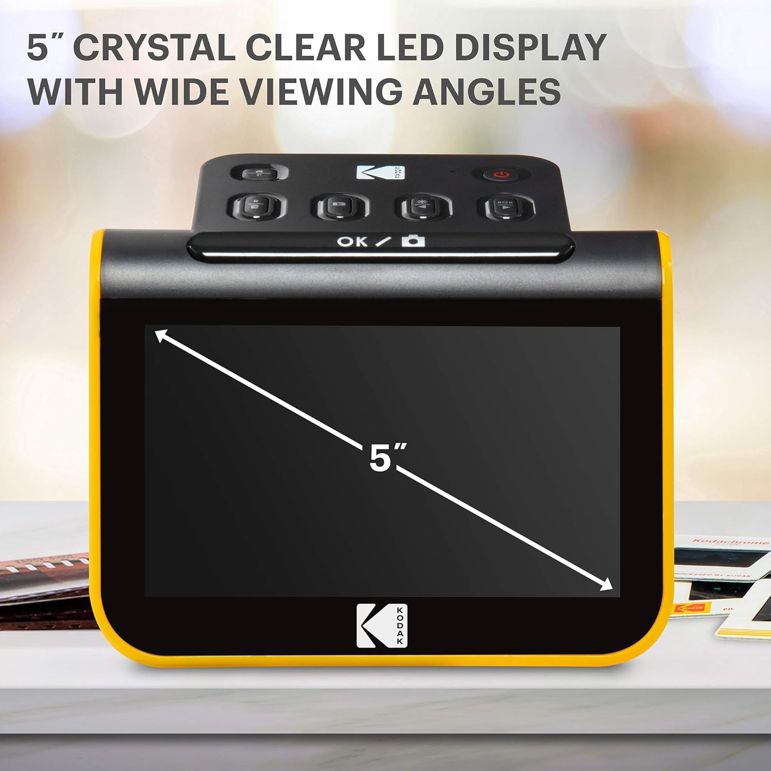 Scanner de film si diapozitive cu ecran LCD de 5 inch, 14/22 mp, compatibil film color si alb-negru, functie incarcare continua, editare foto, cu slot card SD sau SDHC, negru