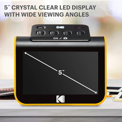Scanner de film si diapozitive cu ecran LCD de 5 inch, 14/22 mp, compatibil film color si alb-negru, functie incarcare continua, editare foto, cu slot card SD sau SDHC, negru