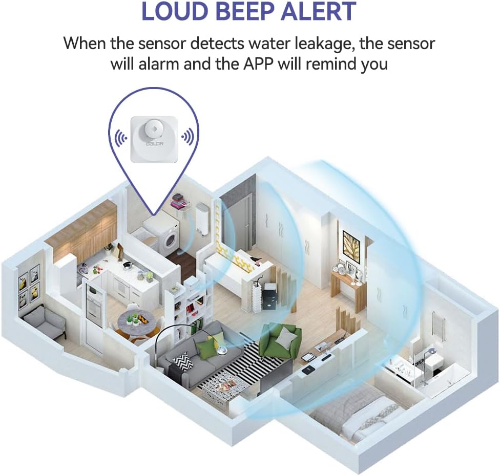 Senzor de inundatie, detector apa WiFi smart cu 3 senzori, alerta prin aplicatie si sonora cu volum pana la 100 dB, impermeabil IP66, universal