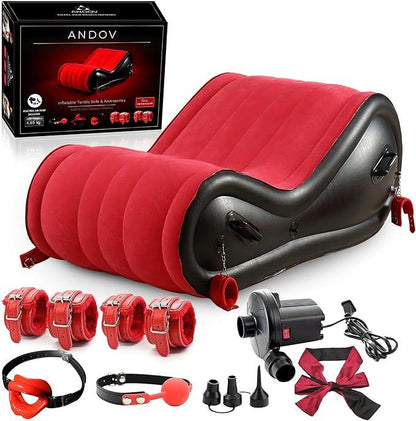 Fotoliu tantra, scaun gonflabil pozitii sexuale, saltea pentru jocuri erotice, cupluri, pompa inclusa, 84 x 52 x 156 cm, cu manere si catuse, accesorii BDSM, calus, calus respirabil, panglica ochi, impermeabil