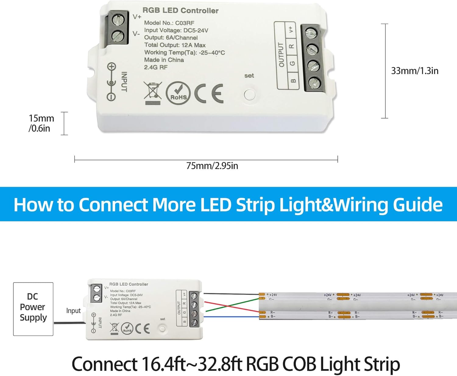 Set 2 controler LED RGB Wireless cu telecomanda 2.4GHz pe 4 zone, pentru banda LED, DC 5V-24V, reglare luminozitate, selectare culoare, usor de utilizat