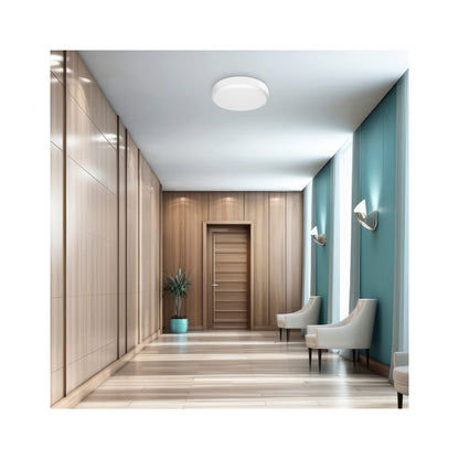Aplica LED cu senzor 3 in 1 20W, cu kit de emergenta pe baterii, senzor de miscare, 6500K, 2000 lm, impermeabil IP54, diametru 280 mm, pentru interior si exterior, alb