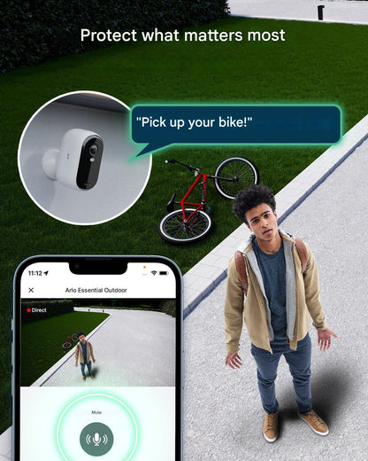 Camera De Securitate Exterioara Arlo Essential 2 Hd Alimentata Cu Baterie, Cu Wi-Fi, Wireless, Video 1080P, Vedere Nocturna Color, Lumina, Detector De Miscare, Sirena, Audio Bidirectional, Smart Home + Versiune De Proba A Planului Arlo Secure, Set De 2