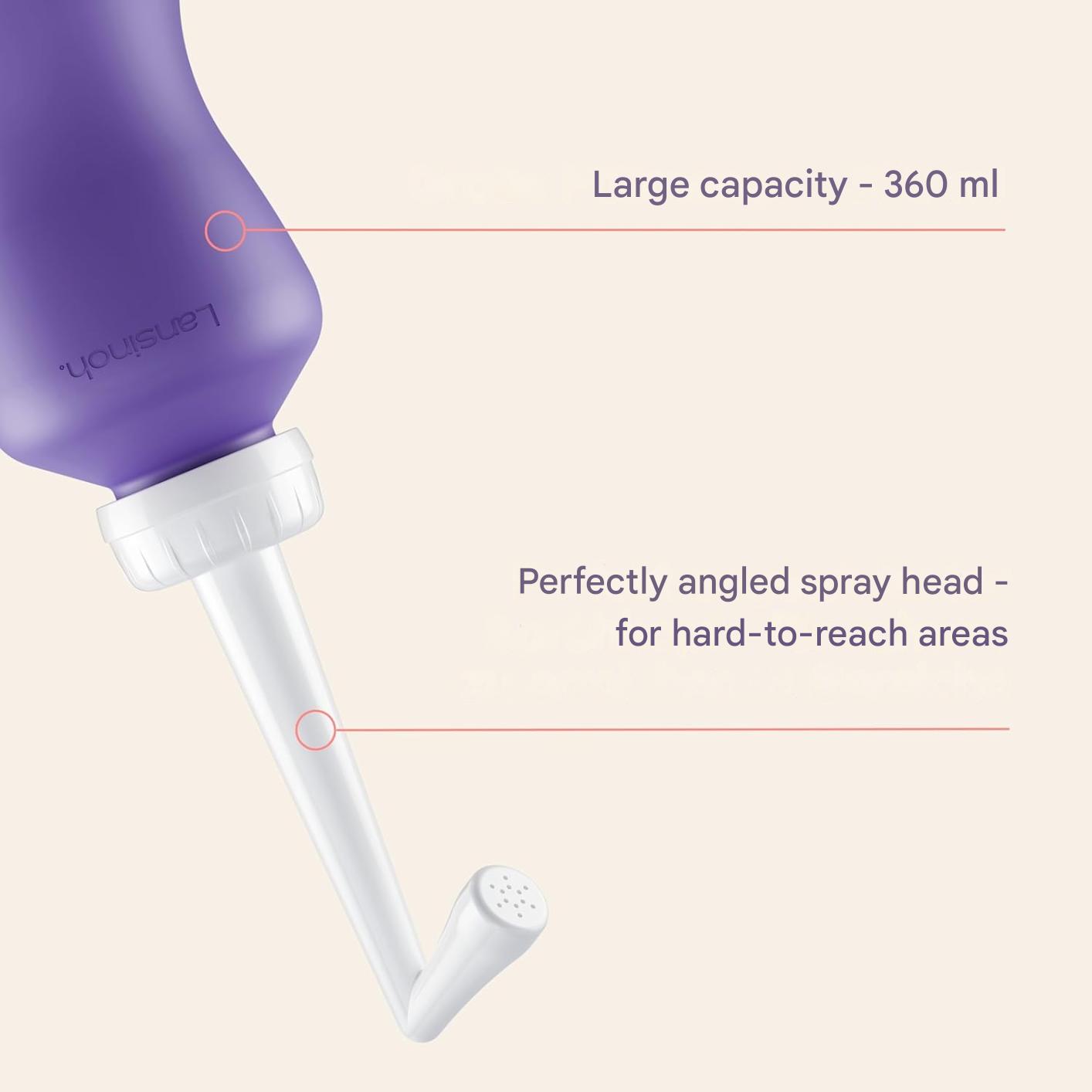Irigator pentru igiena intima, 360 ml, curatare delicata si igienica pentru zona intima sensibila, sticla flexibila pentru stoarcere usoara, cap retractabil, portabil, alternativa sustenabila la hartia igienica, ideal postpartum