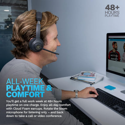 Casti wireless on ear, casca call centre Bluetooth cu microfon si dongle USB-C, conectare multipoint, 55 ore de functionare, pentru PC/Laptop/Smartphone, negre