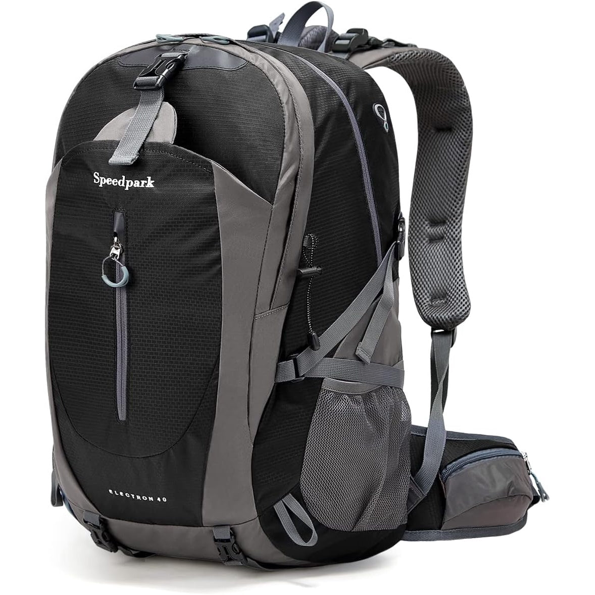 Rucsac de drumetie 40 l cu husa de ploaie, gheozdan impermeabil, buzunar frontal si laterale, material bretele respirabil, pentru drumetii, camping, trekking, negru