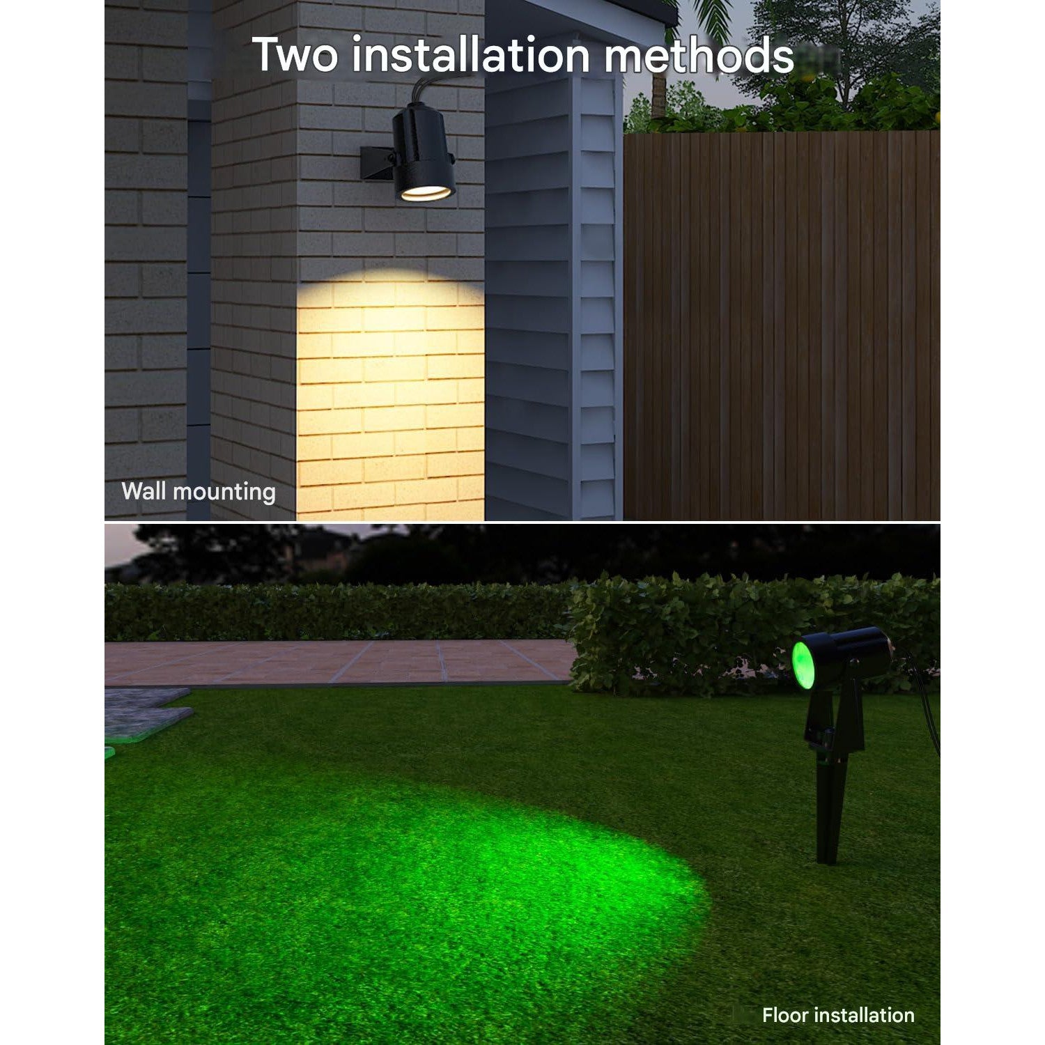 Set 6 lampi pentru gradina smart, RGBW+IC LED, proiector cu controller, compatibil Alexa si Google Assistant, sincronizare muzicala si temporizator prin aplicatie, Iluminat exterior pentru gradina, curte, petrecere, copaci, cu tarus si cablu de 16.5 m