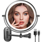 Oglinda cosmetica iluminata LED, marire 1X/20X, luminozitate reglabila, 3 moduri iluminare, reincarcabila, cu doua fete, buton tactil, rotativa 360°, neagra