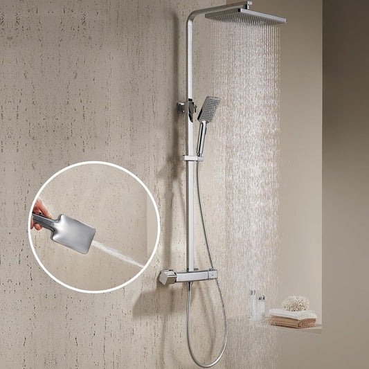 Coloana de dus, sistem cu termostat, model aparent, inaltime reglabila, cap dus tip ploaie 30 x 20 cm, 2 functii, cromat