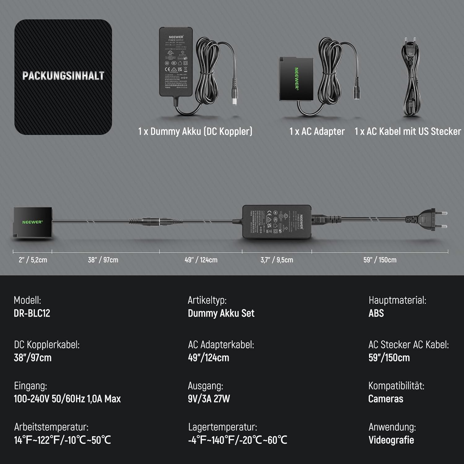 Acumulator dummy Neewer DMW-BLC12, set pentru alimentare continua, compatibil Panasonic