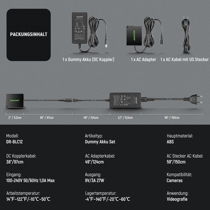 Acumulator dummy Neewer DMW-BLC12, set pentru alimentare continua, compatibil Panasonic