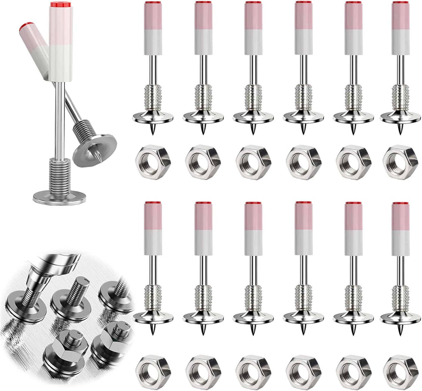 Set de 100 cuie rotunde bolturi pentru pistol manual cu piulita , de 7.3 mm, durabile, rezistente la rugina, pentru beton, lemn, caramida, tavane, pereti, pardoseli