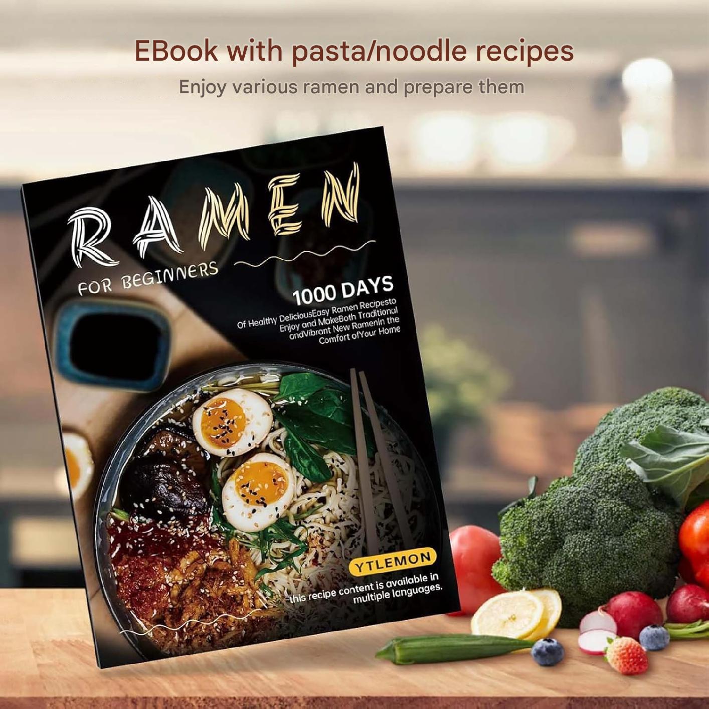 Set 2 boluri japoneze pentru ramen, 1000 ml, din ceramica, cu betisoare, linguri si retete, compatibile masina de spalat vase si microunde, multifunctionale