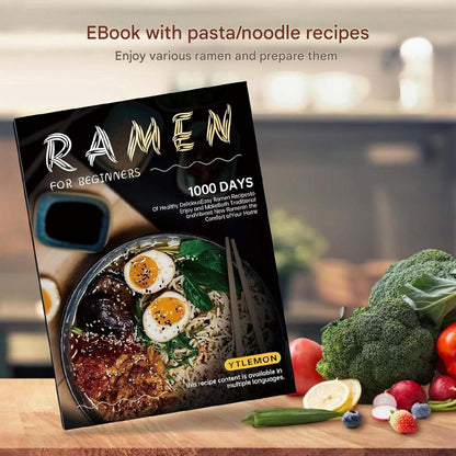 Set 2 boluri japoneze pentru ramen, 1000 ml, din ceramica, cu betisoare, linguri si retete, compatibile masina de spalat vase si microunde, multifunctionale