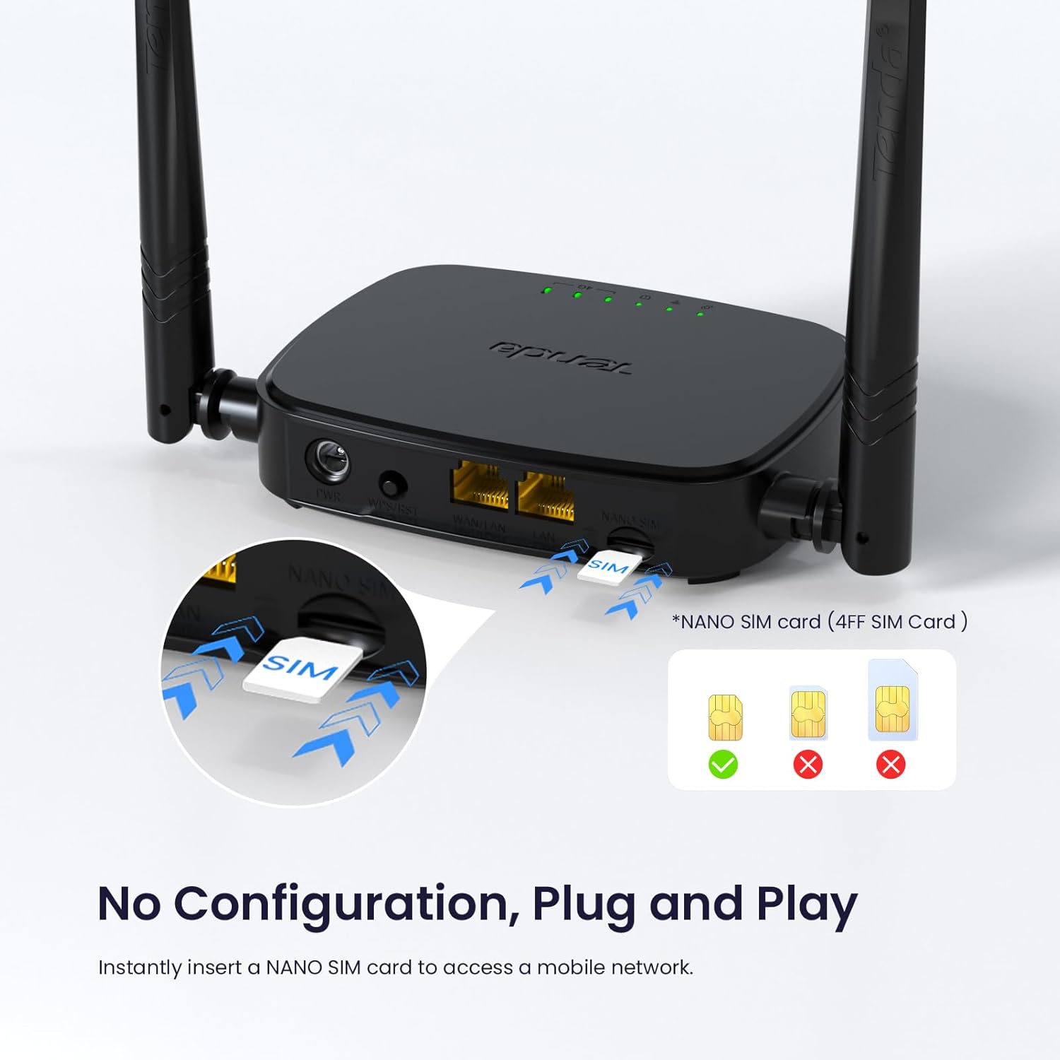 Router Wireless cu cartela SIM, 4G LTE, 300 Mbps 2, 4 GHz, 2 antene DBI, cu port WAN/LAN, mod router WAN/router 4G, Plug & Play, multifunctional