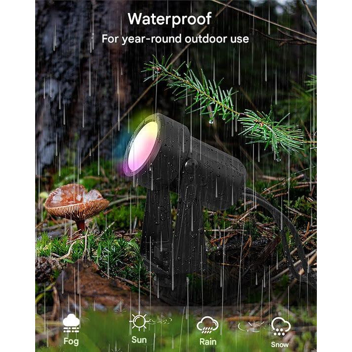 Set 6 lampi pentru gradina smart, RGBW+IC LED, proiector cu controller, compatibil Alexa si Google Assistant, sincronizare muzicala si temporizator prin aplicatie, Iluminat exterior pentru gradina, curte, petrecere, copaci, cu tarus si cablu de 16.5 m