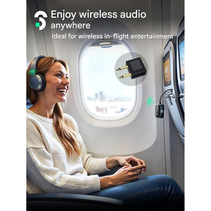 Adaptor audio Bluetooth SOOMFON 5.3 cu mufa Jack 3.5 mm si afisaj digital, adaptor audio 2-in-1 transmitator/receptor (TX/RX), conectare 2 casti simultan, compatibil AirPods, baterie pana la 13 ore, ideal pentru TV, avion, fitness, sistem audio
