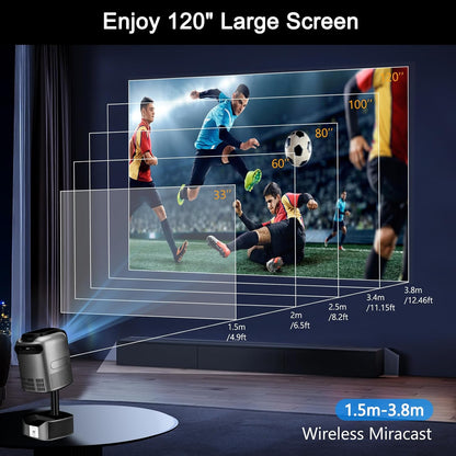 Videoproiector cu WiFi 6, Bluetooth, stand cu inaltime reglabila, Full HD 1080p, accepta 4K, 10000 lumeni, autofocus, corectie keystone, difuzor incorporat, pentru smartphone, tableta, consola, PC