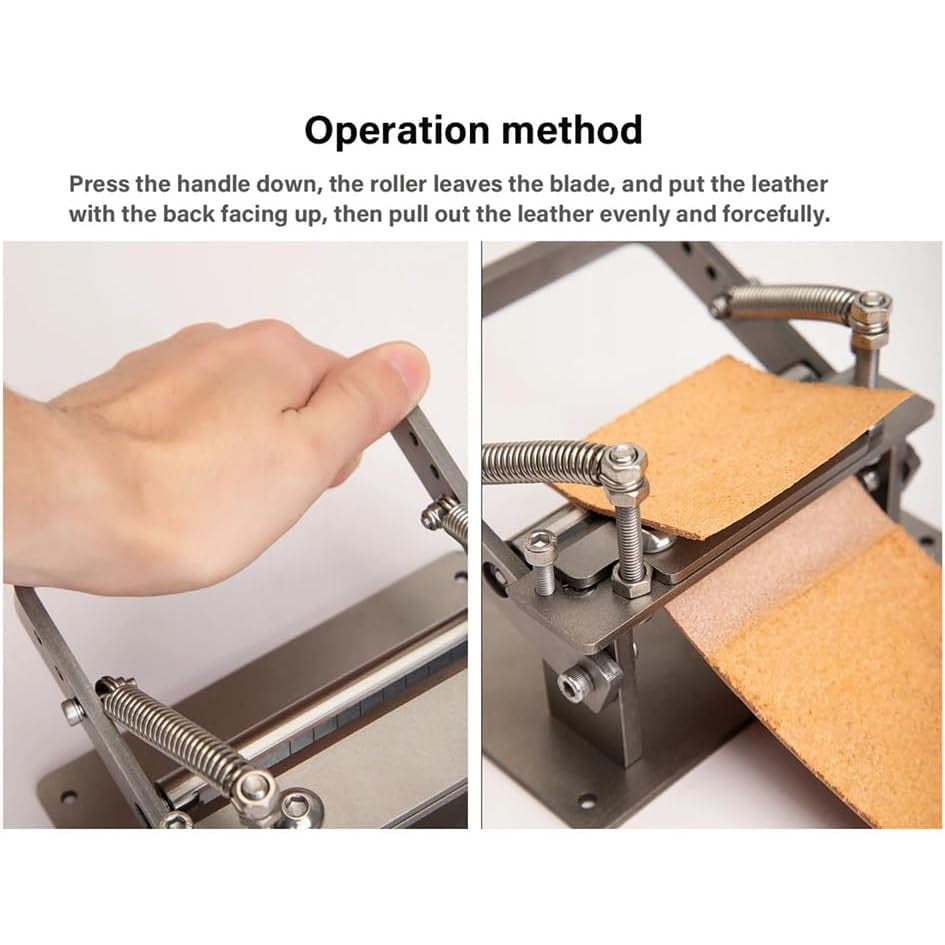 Masina de subtiat pielea, unealta de marochinarie din otel inoxidabil, despartitor manual precis de piele pentru incepatori, grosime ajustabila, latime max. 8 cm