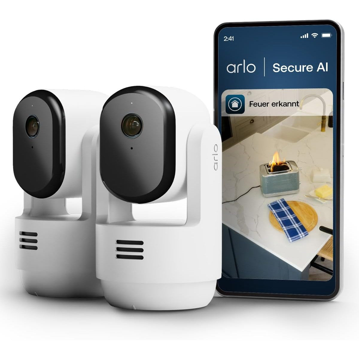 Camera de supraveghere Arlo Indoor 3 HD PTZ, set 2 bucati, video 1080p, cu WiFi, vedere nocturna color, rotire 360º panoramica, inclinare si zoom, alarma, audio bidirectional, urmarire miscare inteligenta, mod confidentialitate