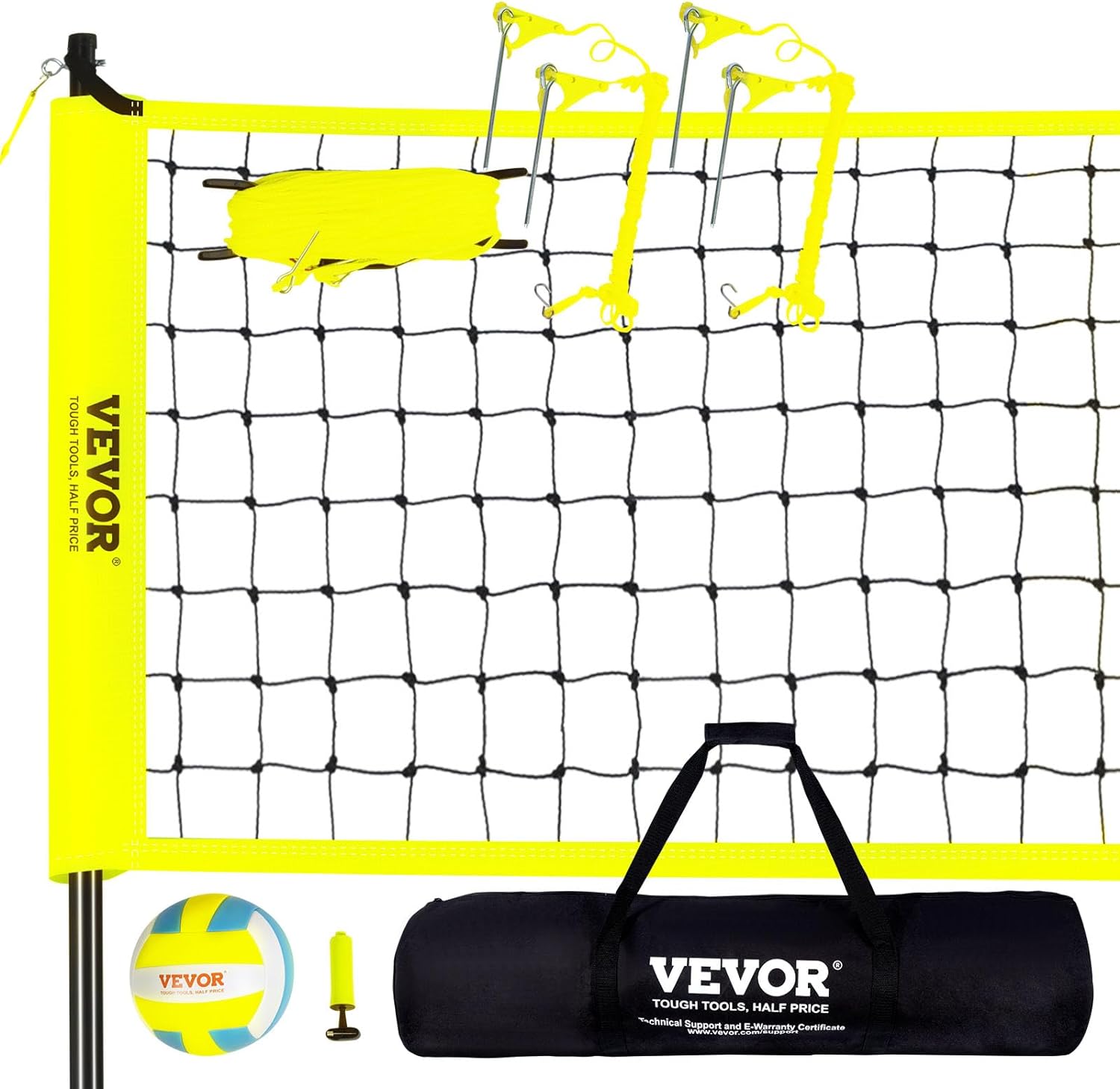 Set fileu volei, plasa pentru volleyball/badminton 9.7m x 2.4m, inaltime reglabila, material impermeabil, cu stalpi metalici, minge de volei, pompa si geanta de depozitare si transport incluse