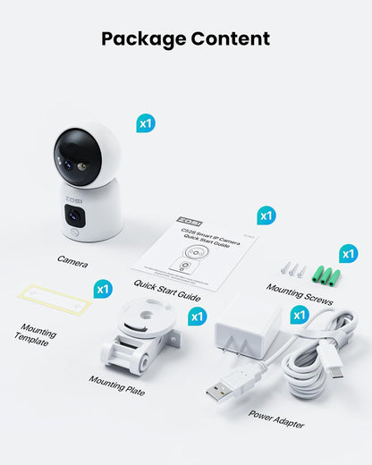 Camera de supraveghere WiFi 2.4/5GHz de interior cu lentila dubla 3MP + 3MP, detectare si urmarire persoana prin AI, comunicare bidirectionala, nightvision color