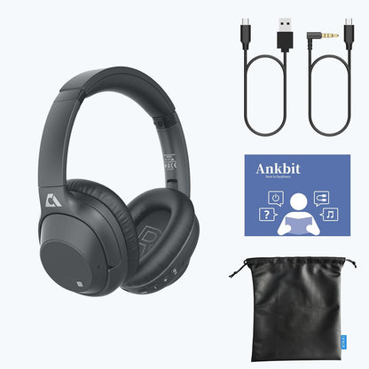 Casti wireless Over the Ear Bluetooth, Noise Cancelling ANC, sunet Hi-Fi, microfon, timp redare pana la 75 ore, Bass Music, negru