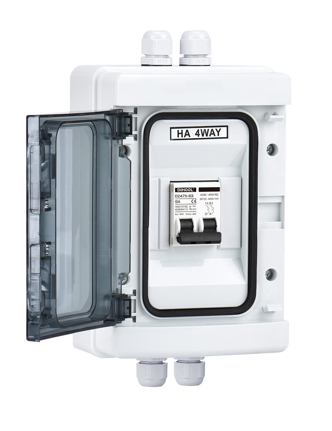 Siguranta solara automata 6A DC 12V-DC400V sau AC 90V-400V, 2 poli, pentru sistem fotovoltaic, intrerupator automat in cutie de sigurante impermeabila IP65