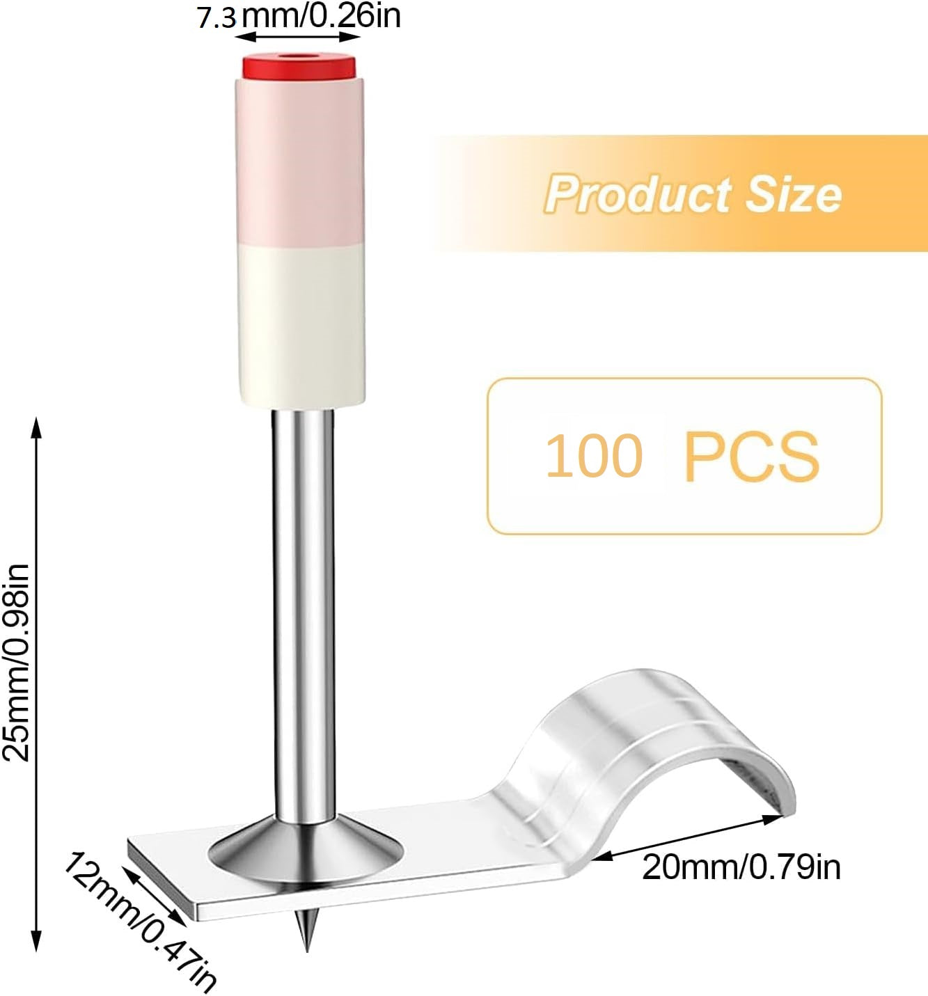 Set de 100 cuie rotunde, cleme cu carlig, bolturi pentru pistol de cuie manual, cu clema atasata, de 7.3 mm, pentru beton, lemn, caramida, tavane, pereti, pardoseli