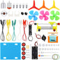 Set de 2 motoare STEM 1.5V - 3V, cu elice, becuri, sonerie, roti dintate, intrerupatoare, carcase cu suport baterie, cleme tip crocodil, tub termocontractil, pentru jucarii, experimente, pentru copii 14+