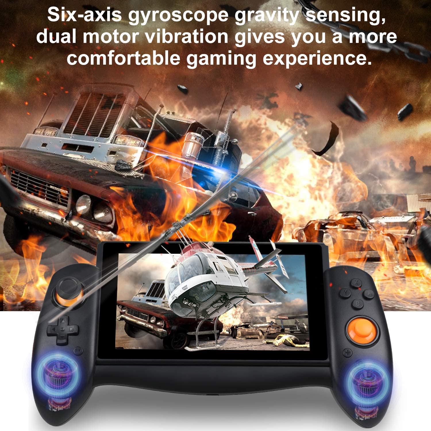 Controller pentru Nintendo Switch, model imbunatatit, ergonomic, cu vibratie dubla, 3 capace joystick diferite, giroscop cu 6 axe