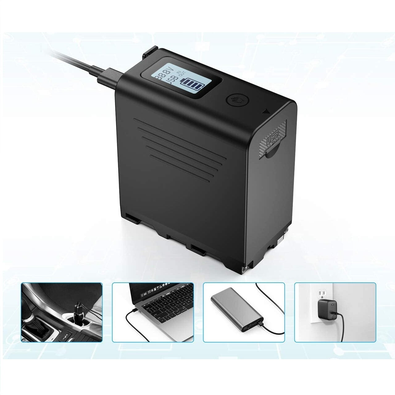 Set 2 baterii Li-on 10050mAh cu afisaj LED pentru Sony NP-F980, F960 F970 F750 F550 cu intrare Micro-USB, iesire USB 5V