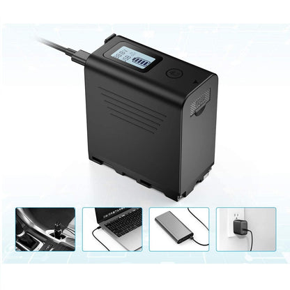 Set 2 baterii Li-on 10050mAh cu afisaj LED pentru Sony NP-F980, F960 F970 F750 F550 cu intrare Micro-USB, iesire USB 5V