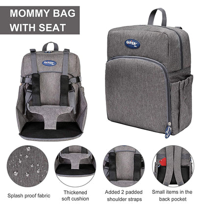 Geanta pentru schimburi, ghiozdan multifunctional cu scaunel port-bebe, de mare capacitate, rucsac de calatorie, Gri