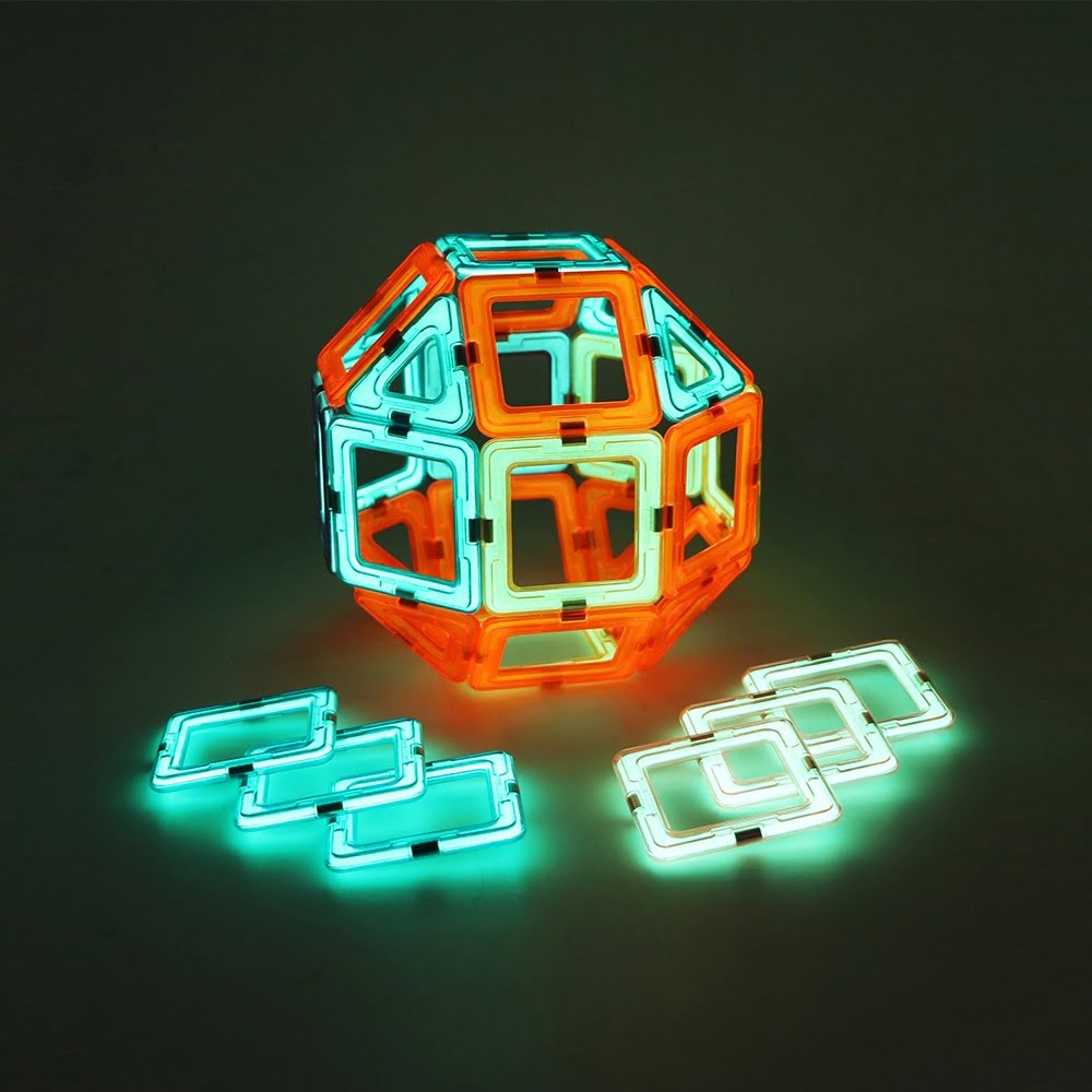 Set inteligent, educativ si creativ , Joc magnetic de contructie, 42 piese magnetice fosforescente