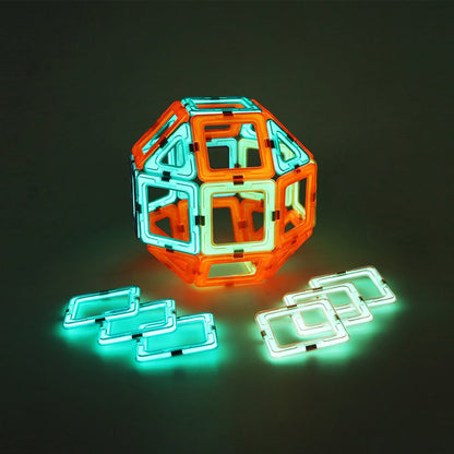 Set inteligent, educativ si creativ , Joc magnetic de contructie, 42 piese magnetice fosforescente