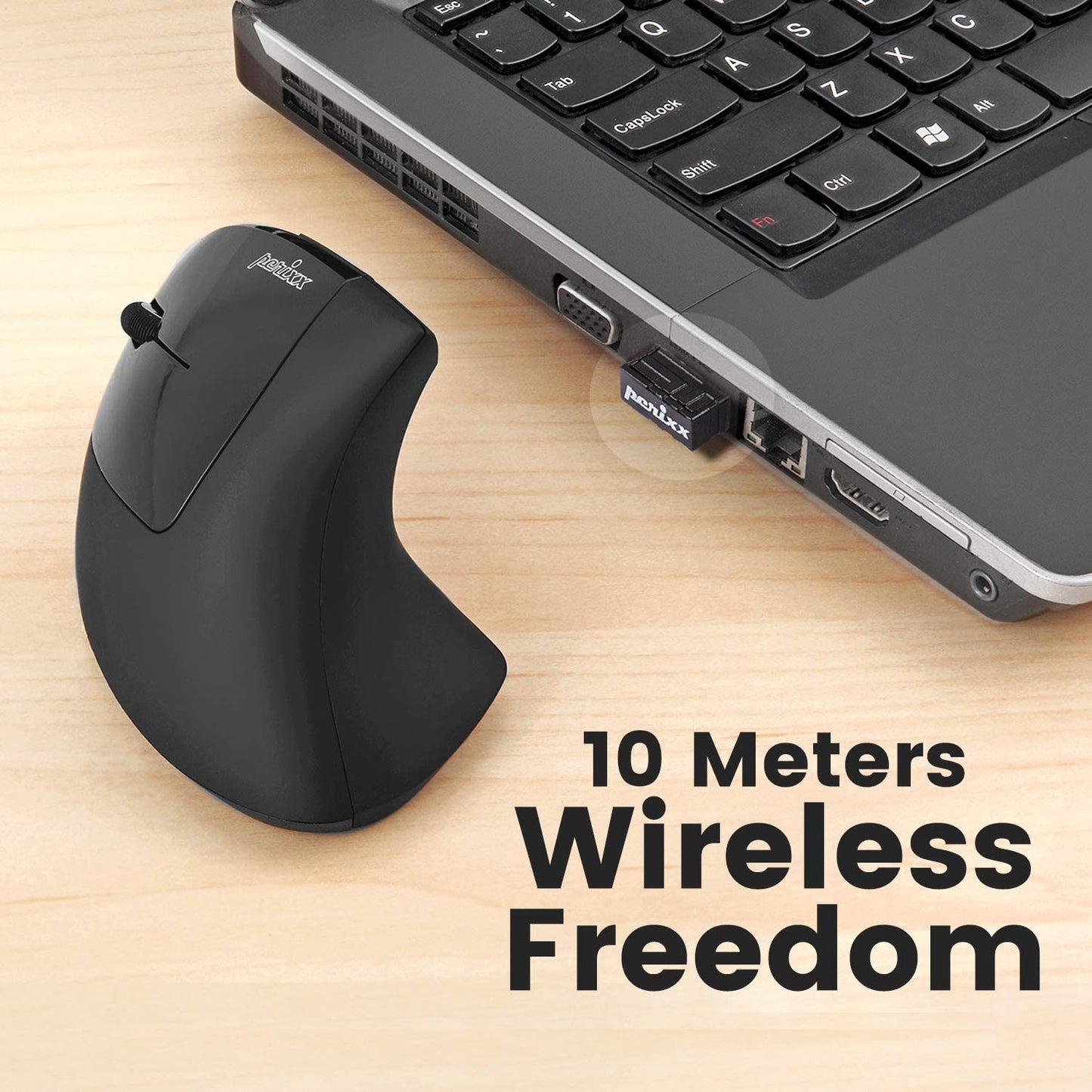 Mouse vertical wireless 2.4 GHz, mana stanga, design cu 6 butoane, 3 niveluri DPI, ergonomic, pentru stangaci